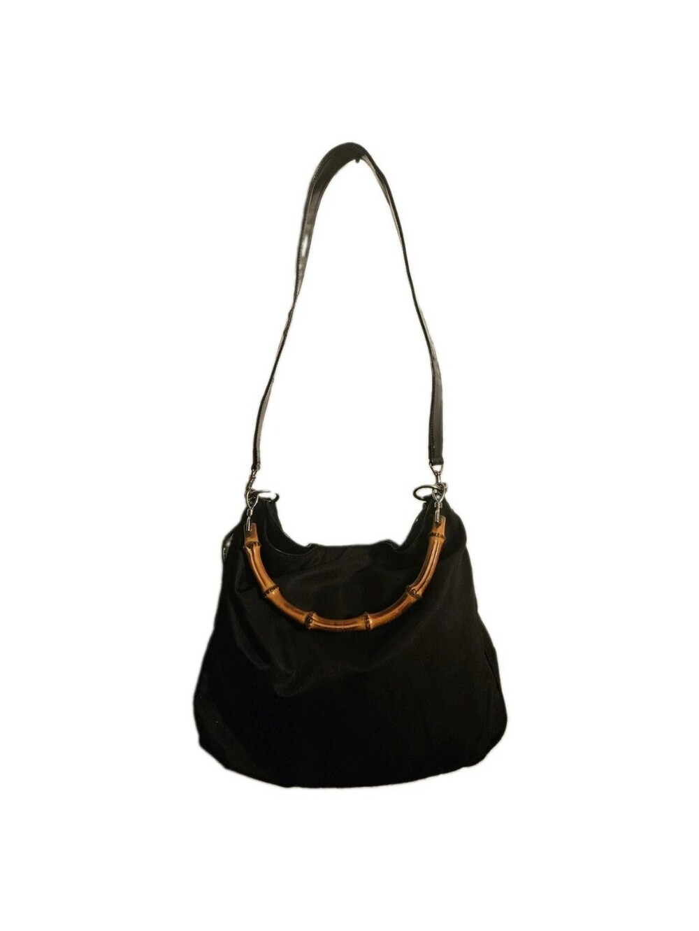 Gucci Nylon/patent Leather Black Bamboo Hobo 2way Authentic Vintage Bag